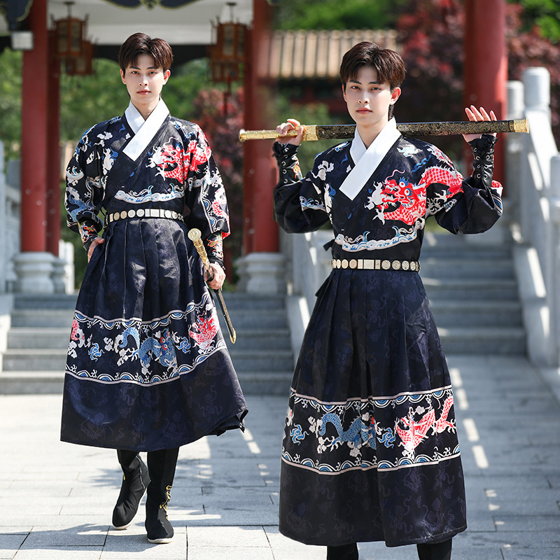 New Original traditional men's straight sleeve Hanfu National style printed black flying fish clothing domineering dragon pattern Jinyiwei performance clothing New Original traditional men's straight sleeve Hanfu National style printed black flying fish clothing domineering dragon pattern Jinyiwei performance clothing