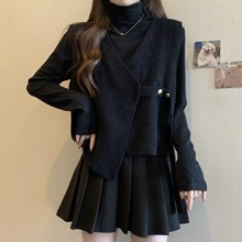 大码遮肚子风毛呢马甲两件套女秋冬胖妹妹显瘦内搭T恤打底衫