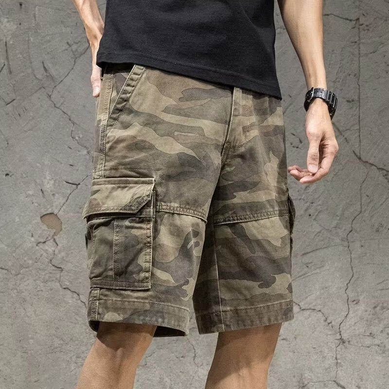 Camouflage Cargo Shorts for Men, Trendy Brand Ins Men's Pants, Trendy Summer Mid-Length Loose Casual Shorts for Men