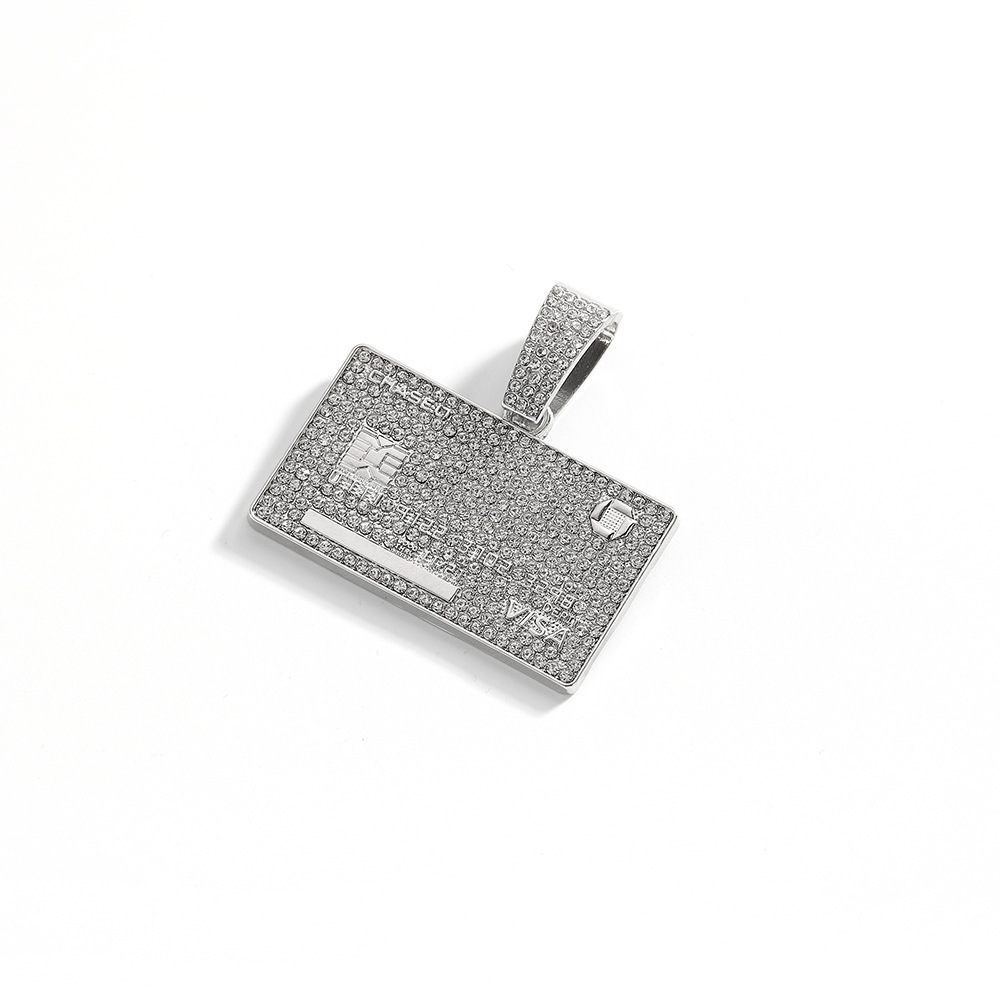 Hip Hop Cross-border europeo y americano de los hombres Hip Hop Full Diamond Aleación Cuadrado Tarjeta bancaria Escudo Cubano Collar Collar Joyas para hombres