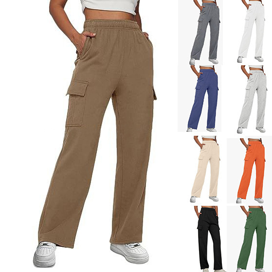2024 autumn and winter overalls Women's American casual sports trousers New High waist slimming straight wide leg loose pants