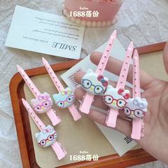 可爱眼镜猫咪一字夹侧边无痕刘海夹定位定型夹少女边夹卡通发夹