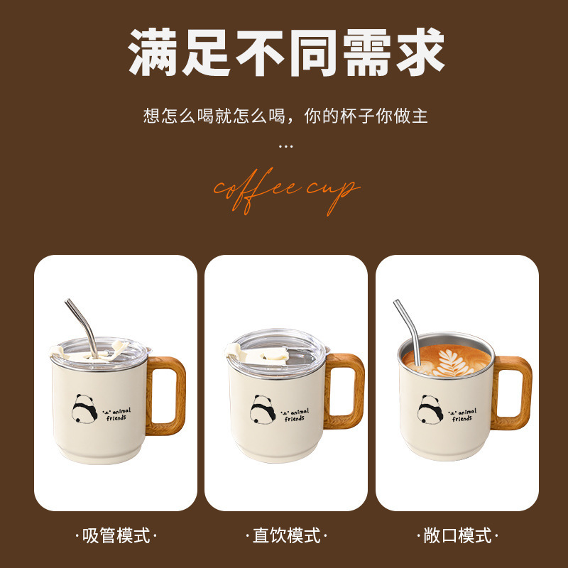 軽豪華304ステンレスコーヒーカップ漫画ins風高颜値マグカップ携帯カップストローカッププレゼント|undefined