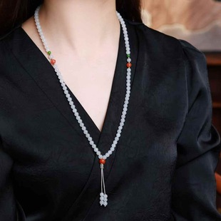 Jade Crafts Natural Xinjiang Hetian Jade Qinghai Material Mutton Fat Grade White Jade Diy108 Bead Chain Necklace Dual-Purpose