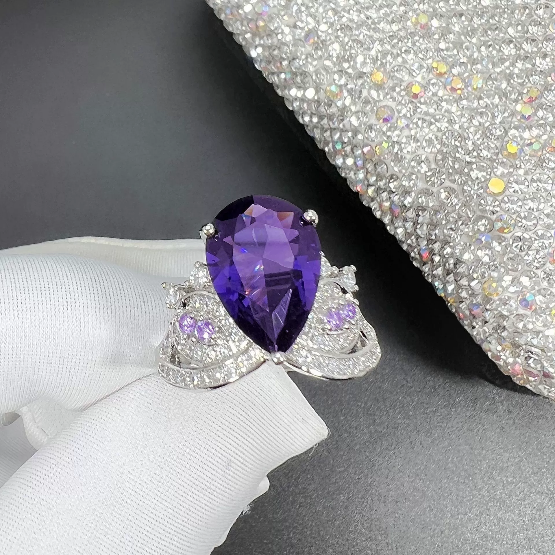 Кольцо-коронка для прямого эфира Douyin Coronated Amecill Purple Diamond Crown Ring of Novel Angel Eye