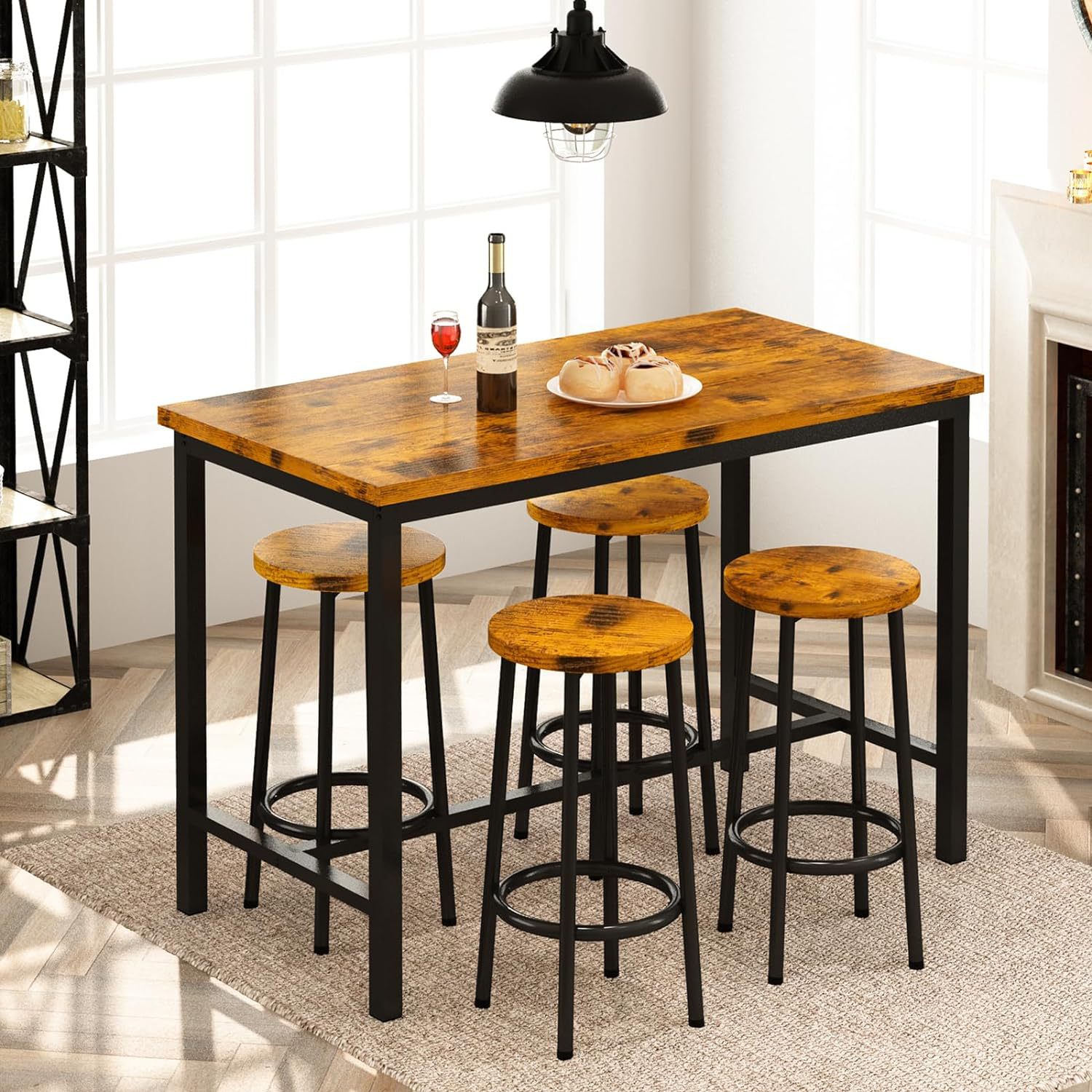 Mesa y silla de comedor de Amazon, mesa y silla de comedor doméstica moderna y simple, fabrica de mesa y silla de madera de hierro de lujo simple