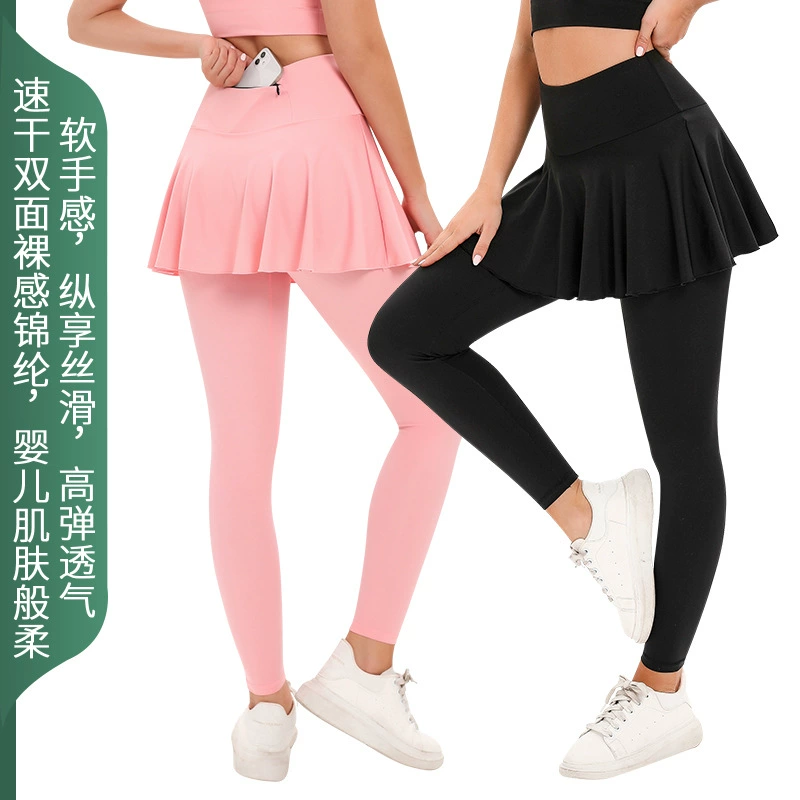 Солнцезащитные спортивные леггинсы с высокой талией и подтяжкой ягодиц, быстросохнущие беговые фитнес-карманы, искусственные двухсекционные штаны для йоги для женщин, трансграничная оптовая продажа