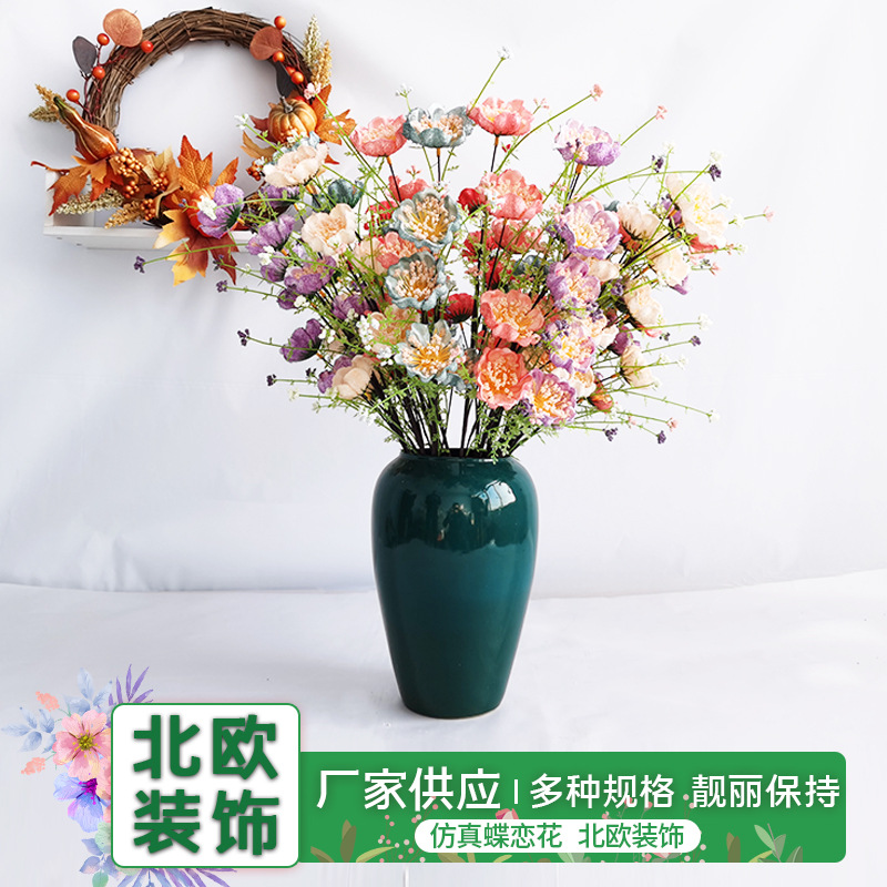 粉蝶花仿真摆件婚庆礼堂花排路引花橱窗室内装饰蝶恋花假花批发