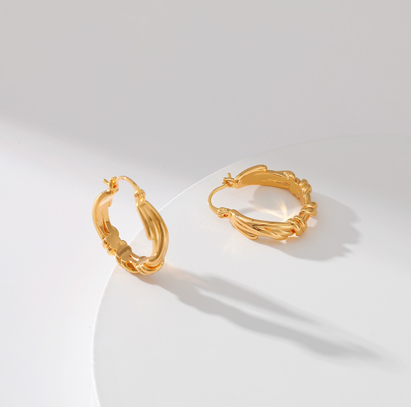 Retro Stripe Copper Hoop Earrings 1 Pair