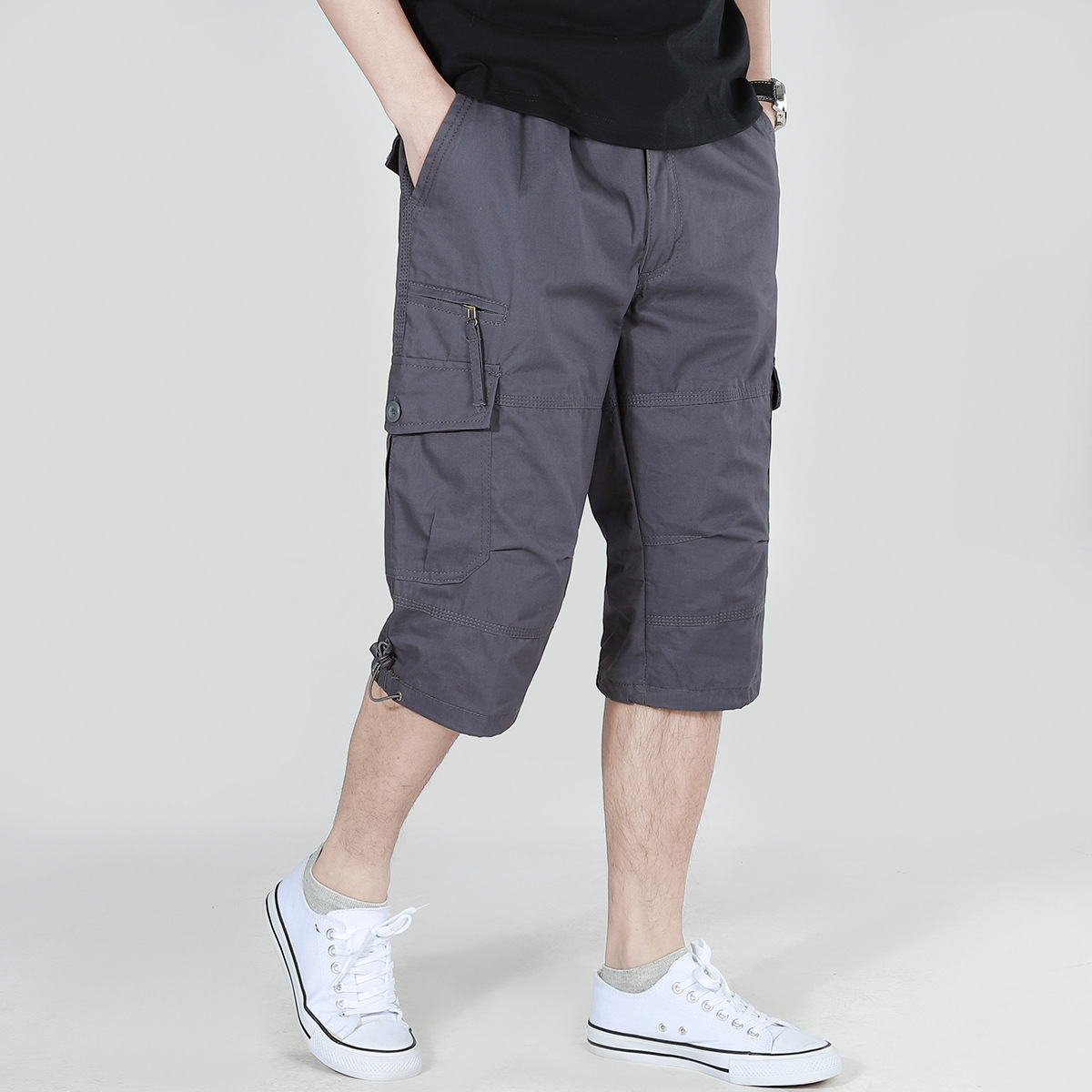 Summer elastic waist loose overalls cropped pants men's wear-resistant breathable sports shorts with extra large size leisure trend