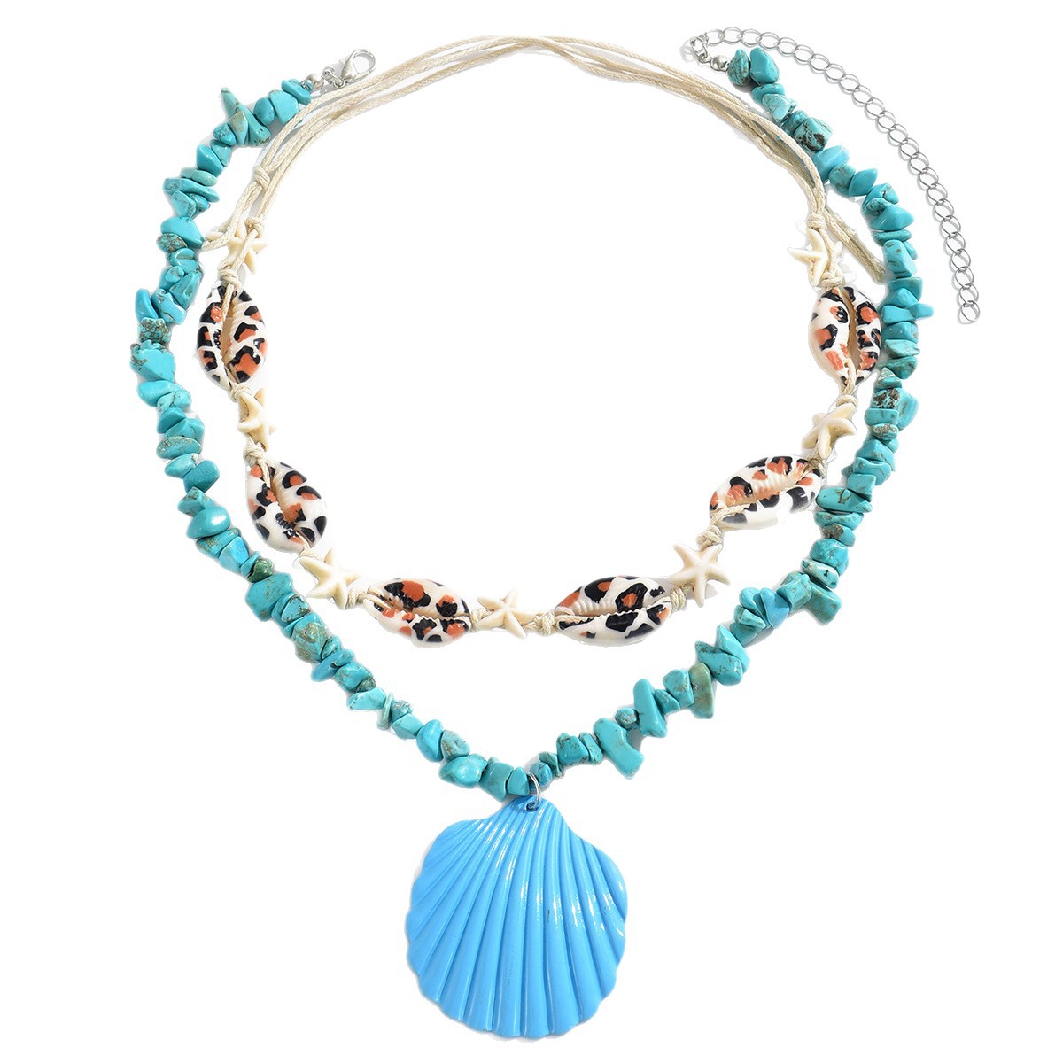 Fashion New Beautiful Fresh Sweet Blue Pendant Necklace Casual Vacation Summer Shell Layered Collarbone_voghion.com