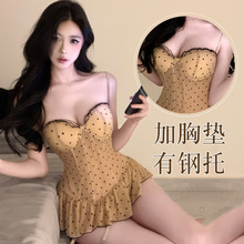 甜美蛋糕裙波点性感免脱鱼骨束身情趣内衣带胸垫情趣吊带睡裙女马