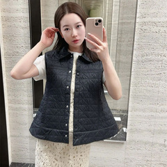 25秋季新款南油高定Mon简约休闲防风防水尼龙A摆藤格纹棉服马甲