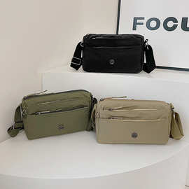 跨境2025新款多隔层单肩包男女同款尼龙布百搭轻便 斜跨小方包