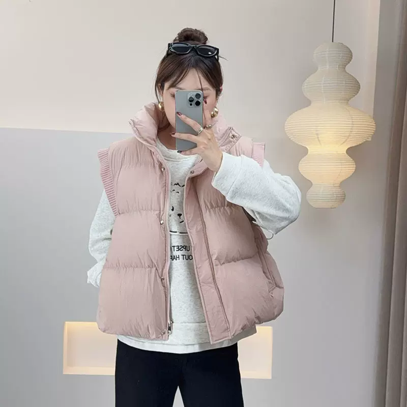 双天2025新款大码外套女胖mm冬天200斤抽绳立领棉马甲背心ST1752