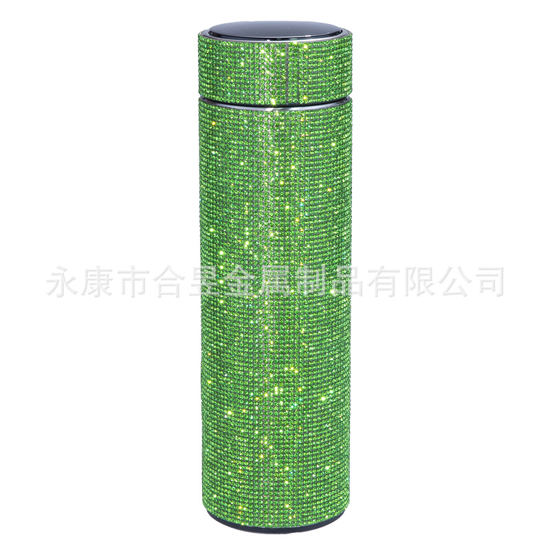 Transfronterizo dedicado completo diamante taza de agua Internet celebridad rhinestone aislamiento térmico pantalla LED de temperatura de alto valor de color olla de aislamiento térmico