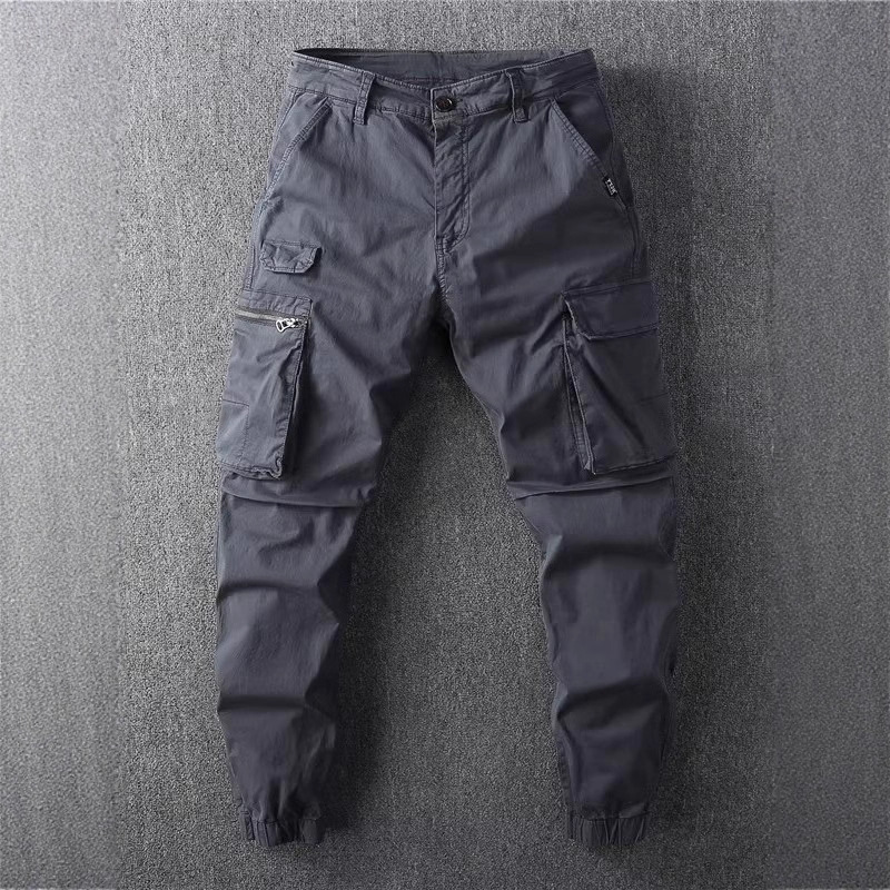 Men's Thin Cargo Pants Retro Slim Fit Drawstring Multi-Pocket Casual Jogger Pants Summer