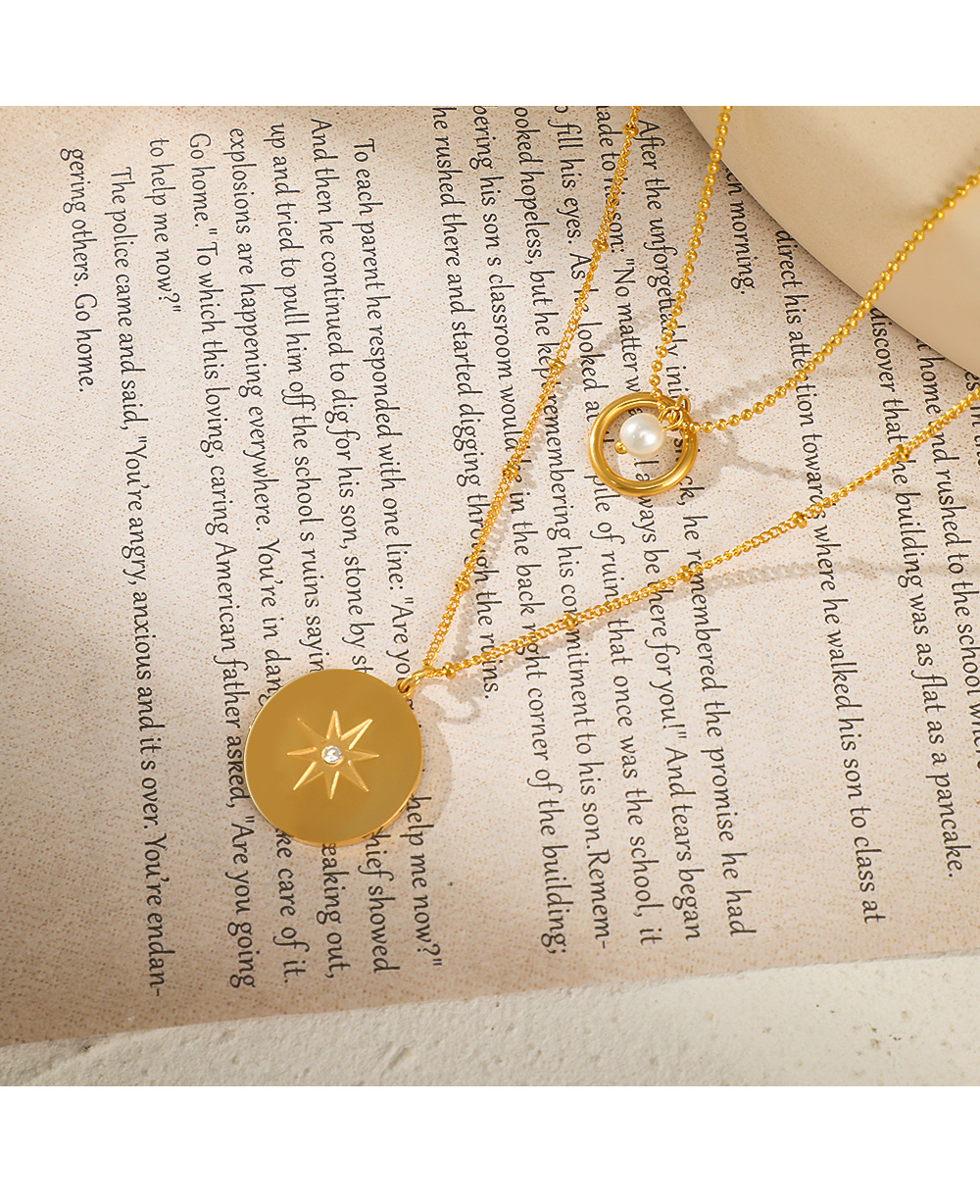 Retro Round Titanium Steel Inlay Artificial Pearls Rhinestones Necklace Colorza_colorza_1