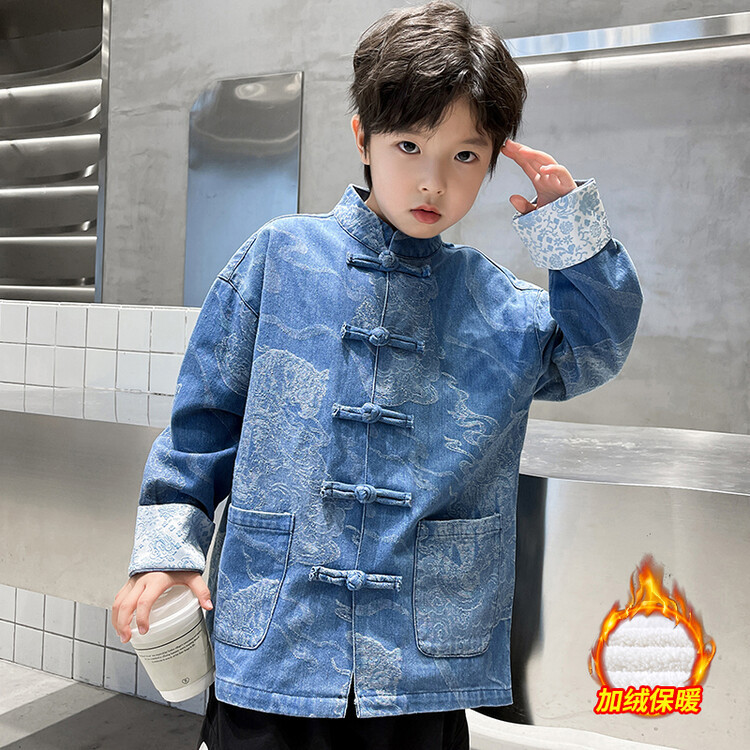 블루 기모 타이거 흐린 데님 재킷