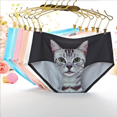 3D Kitty Generation Emptied Middle-waisted sexy girl Underwear Cartoon Borneol printing Maotou Triangle pants Star who meow