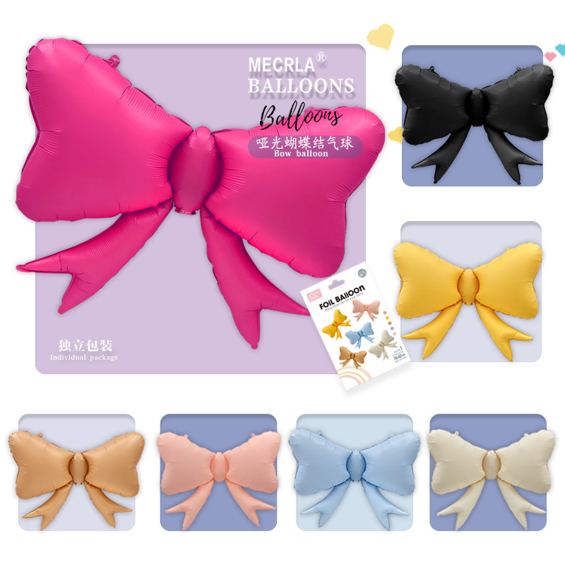 Mokori MECRLA Matte Macaron Cream Bow Holiday Party Decoration Mesh Red Aluminum Membrane Balloon