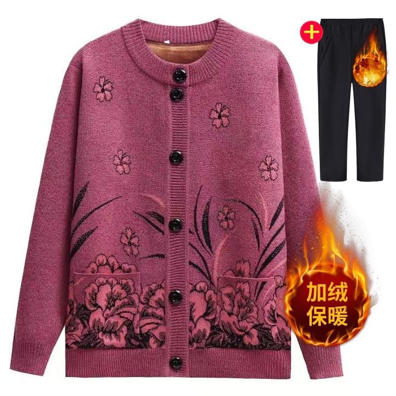 妈妈装冬装中年老年人毛衣保暖奶奶装加绒加厚老太太开衫秋冬衣服