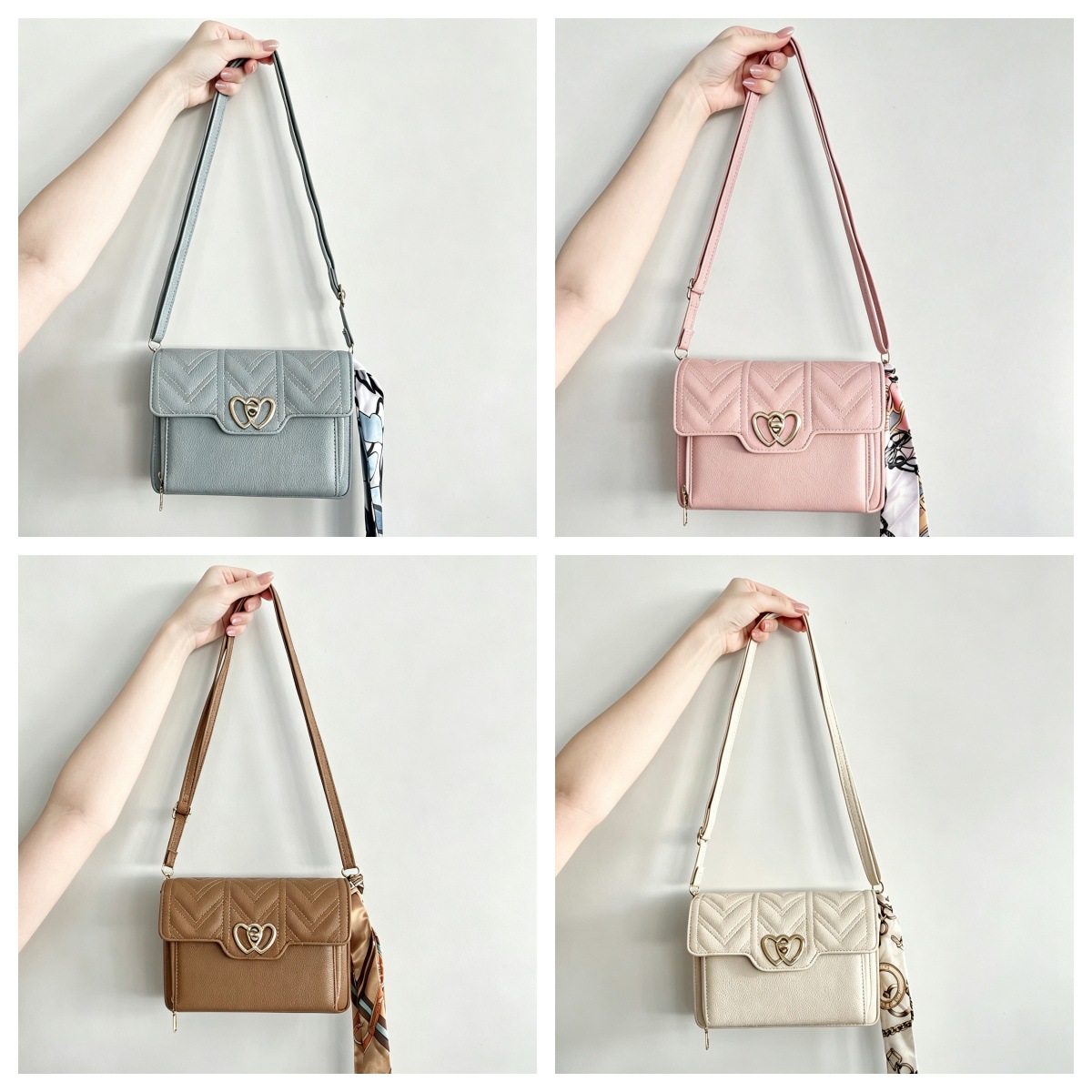 Women's quilted small square crossbody bag, fashionable and versatile, with heart-shaped clasp, available in multiple colors
