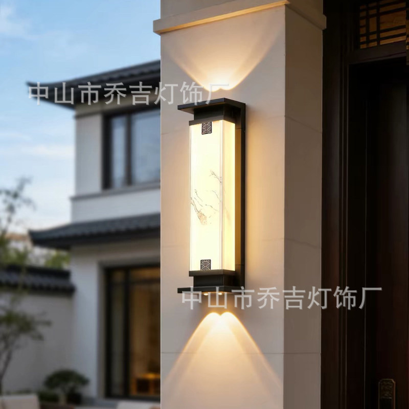 Solar-powered outdoor waterproof wall lamp, new Chinese-style simple design with imitation marble texture, suitable for villa gates, courtyards, and exterior walls Solar-powered outdoor waterproof wall lamp, new Chinese-style simple design with imitation marble texture, suitable for villa gates, courtyards, and exterior walls