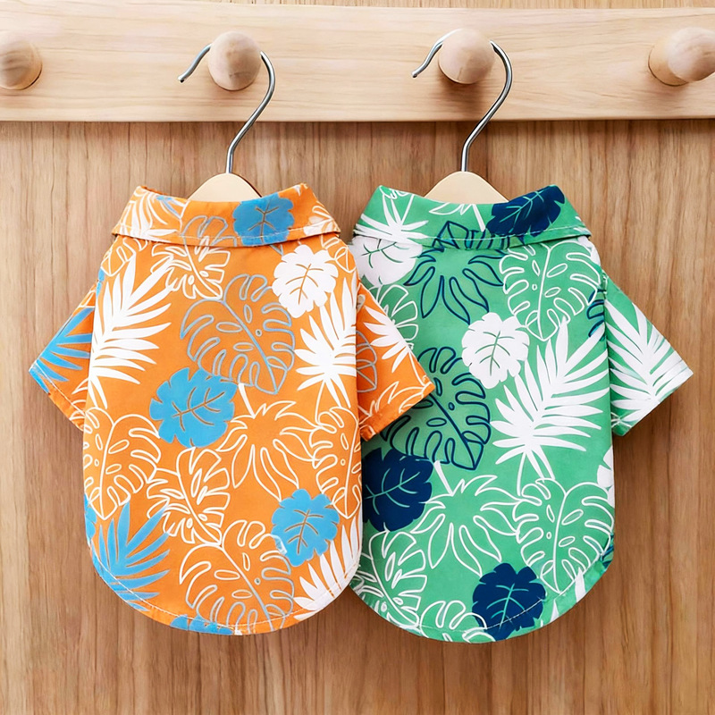Pet Beach Leaf Shirt Hawaiian Dog Cat Golden Hair Clothes Spring and Summer Thin Breathable T-shirt Korean Style