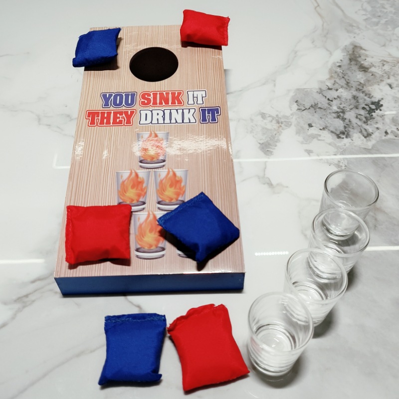 木質沙包投擲遊戲運動遊戲玩具投擲沙包板套裝桌面沙包遊戲帶酒杯