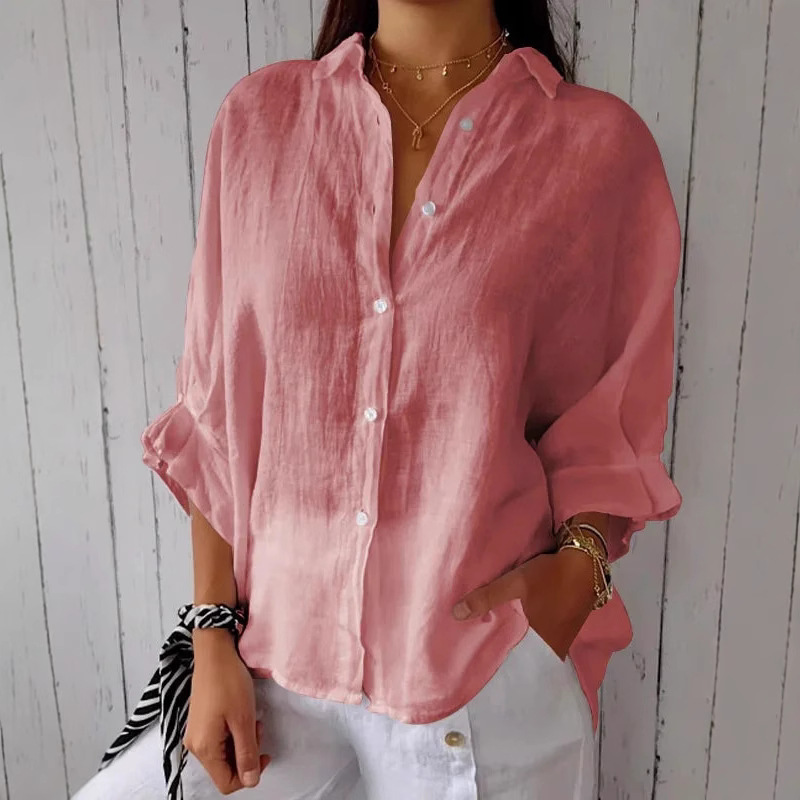 2024 European and American Amazon Spring Popular European and American Cotton and Linen Back Lace-Up Design Shirt