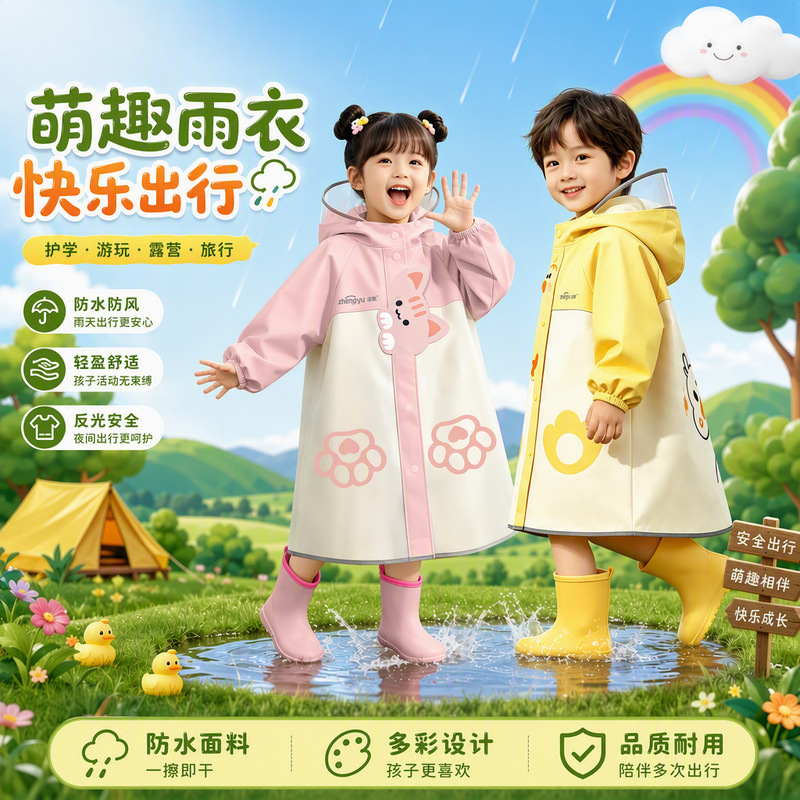 Children's thickened raincoat for boys and girls, suitable for kindergarten, toddlers, and primary school students, specifically designed for ages 2-10, boys and girls rain poncho