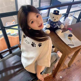 夏季纯棉短袖t恤女童2026新款正肩设计感小众美式宽松半袖上衣潮