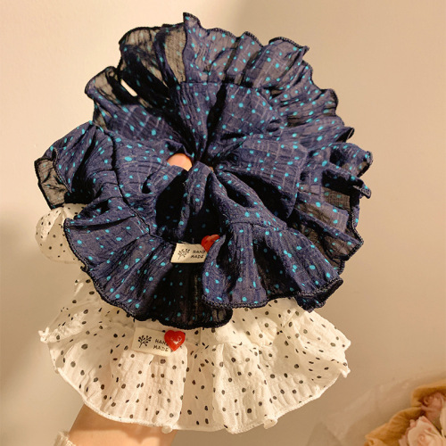 Korean-style polka-dot large hair tie for women—high-end headband, oversized hair rope, hair accessories for tying up hair—2025 new arrival, laid-back style.