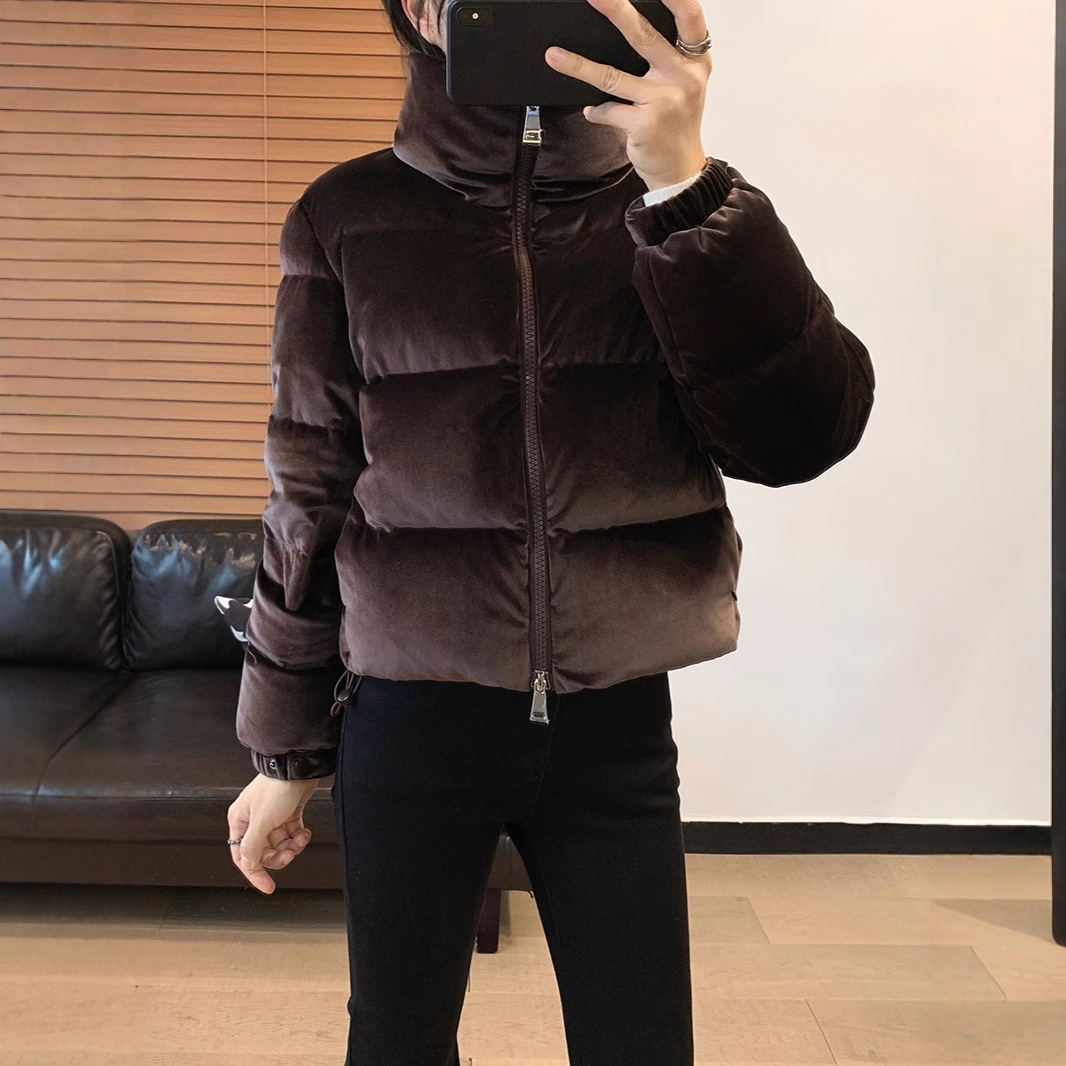 비싼 가스 벨벳 광택이 두껍게 따뜻한 90 화이트 거위 다운 칼라 빵 다운 재킷 코트 여성의 가을과 겨울