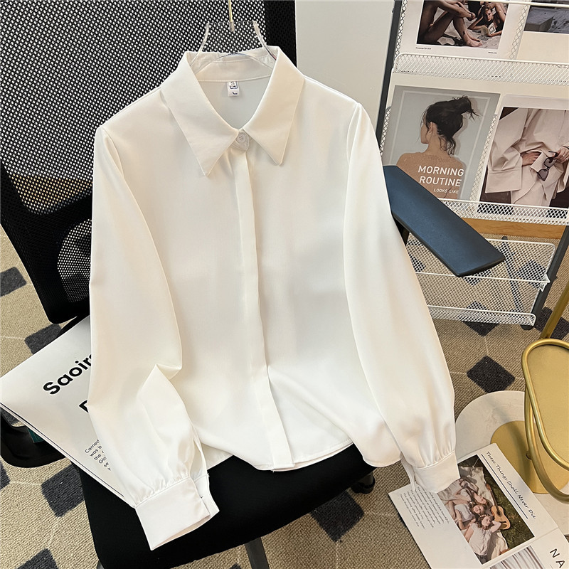 White Shirt Women's Professional Long Sleeve Spring Autumn Winter 2024 New Chiffon fleece-lined Interview Dress Shirt Overalls Top