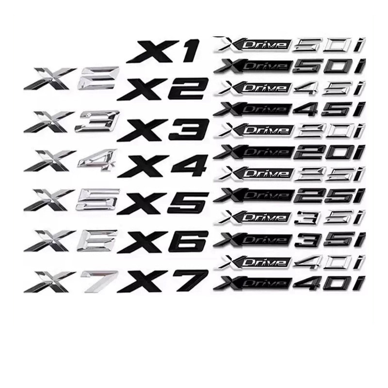 Suitable for Bmw X1X3X5X6 Car Logo Digital Rear Logo Xdrive Four-Wheel Drive Displacement Logo Side Tail Sticker Modification