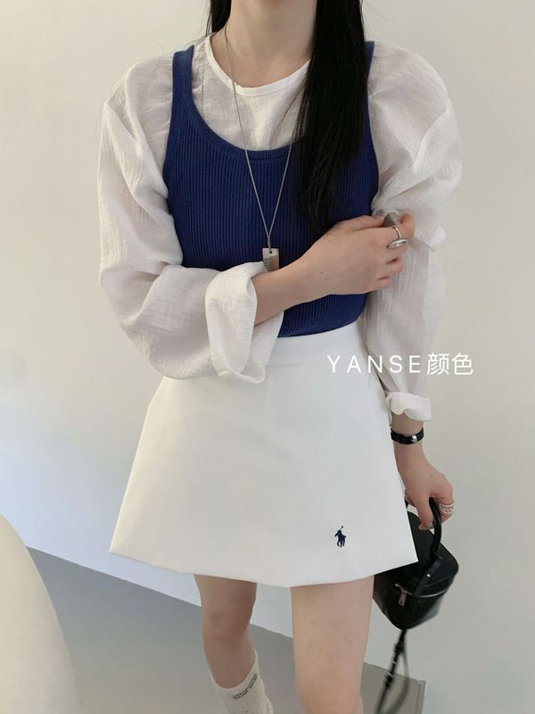复古刺绣小马深蓝色短裙裤侧开叉女设计感秋季裙裤运动a字半身裙|undefined