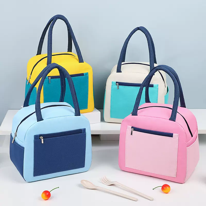 新品简约饭盒袋大容量外出时尚手提午餐包工厂铝箔加厚保温便当包