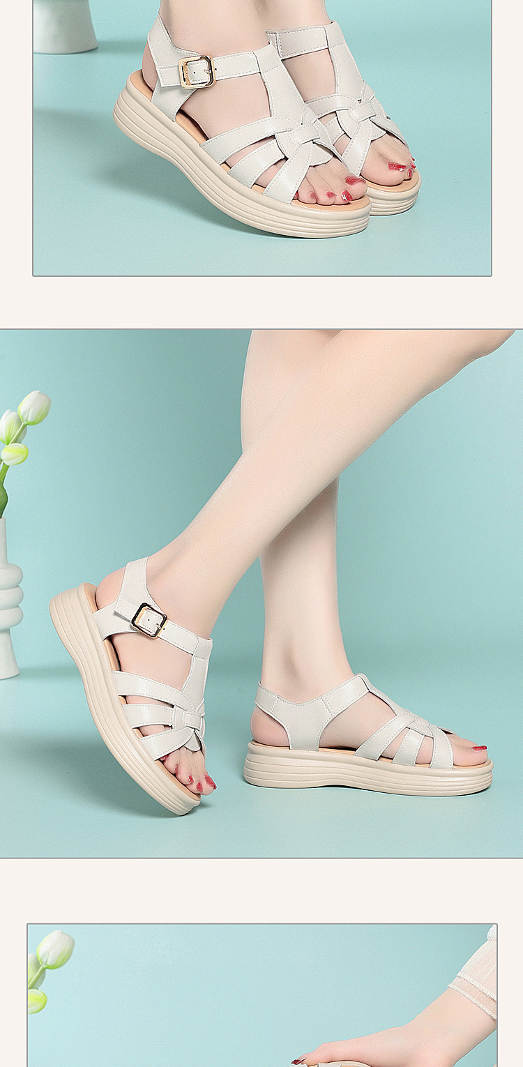 Sandal da bò nữ đế bệt mềm chống trượt — đen chi tiết 10