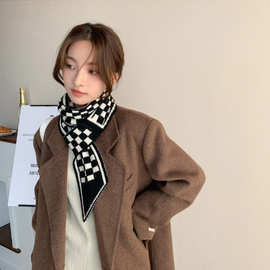 围巾女假领子棋盘格秋冬季新款高级感小众针织韩版百搭围巾女围脖