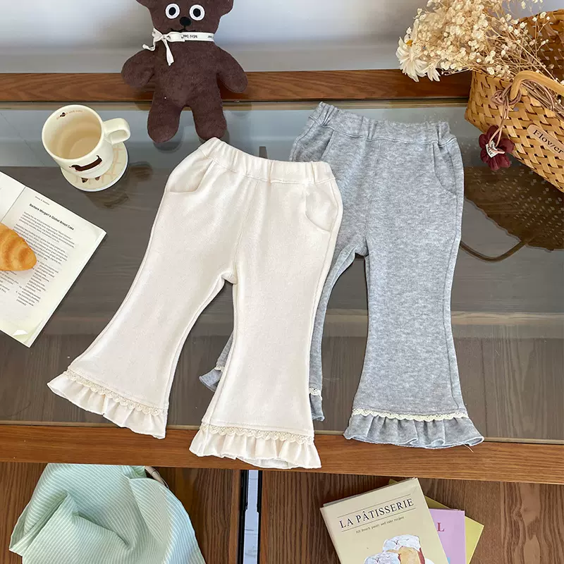 【现货】CK269032儿童长裤2026春季新品韩版小童蕾丝喇叭裤休闲裤