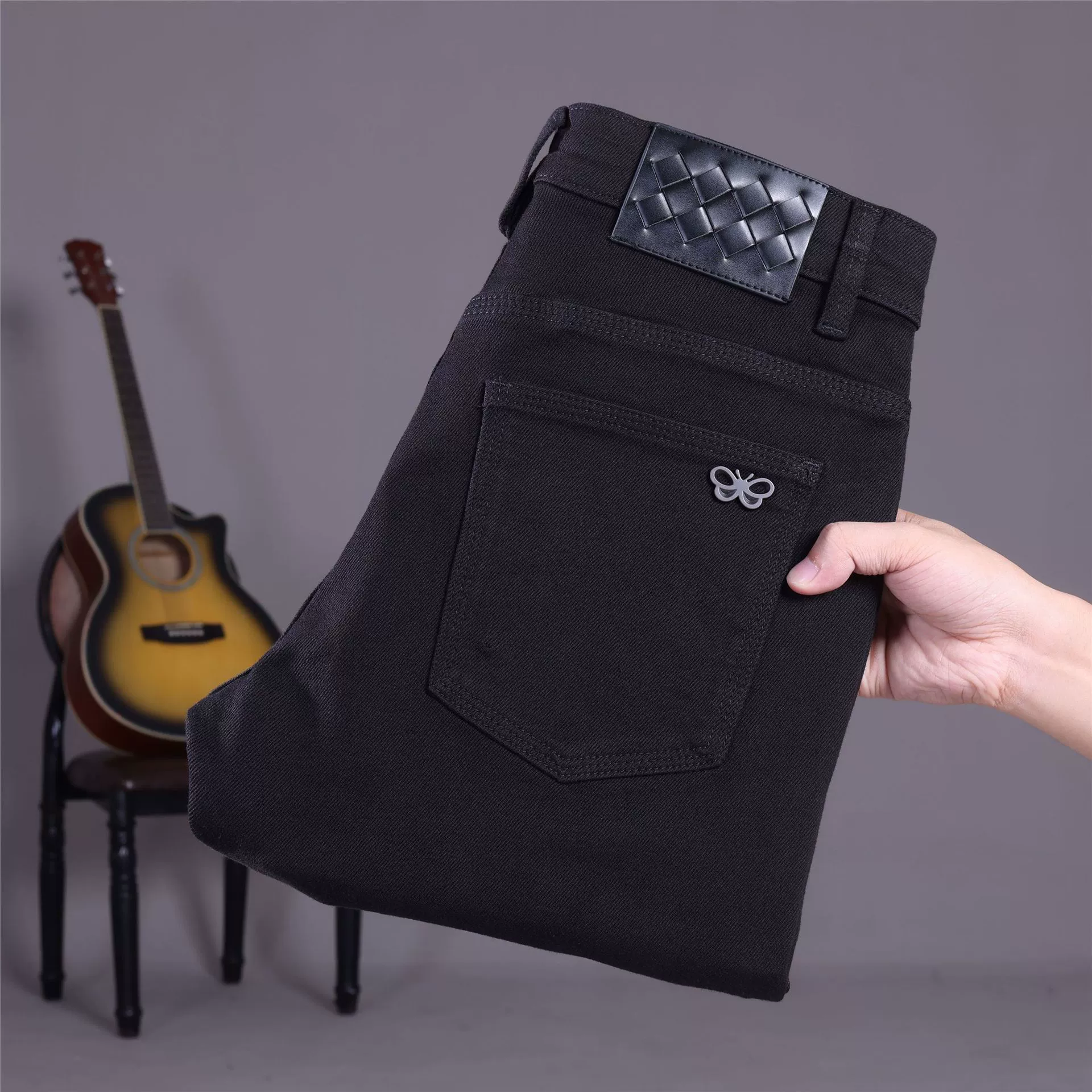 Весенне-летние невыцветающие легкие роскошные европейские мужские джинсы, мужские узкие прямые эластичные длинные брюки, черные утолщенные