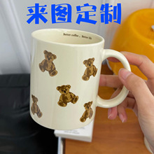 满版小熊图案陶瓷杯批发可爱圣诞礼物马克杯子印刷logo来图定 制