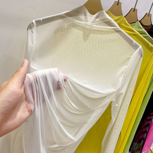 Sheer Transparent Mesh Base Top for Women, Summer Long-Sleeve T-Shirt, Layering Gauze Shirt, Half-Neck Sun-Protection Top