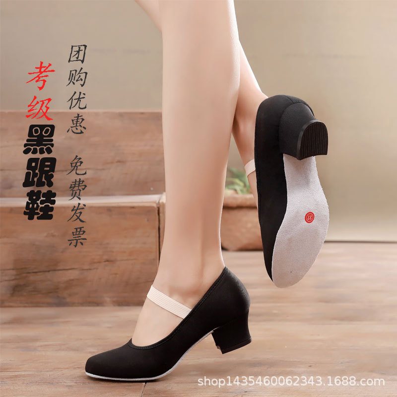 Dance Shoes for Women, Soft-Soled, Black Heeled Shoes for Exams, Character Dance Shoes, Representative Ethnic Practice Shoes with Heels, Classical Dance Low-Heeled Shoes Dance Shoes for Women, Soft-Soled, Black Heeled Shoes for Exams, Character Dance Shoes, Representative Ethnic Practice Shoes with Heels, Classical Dance Low-Heeled Shoes