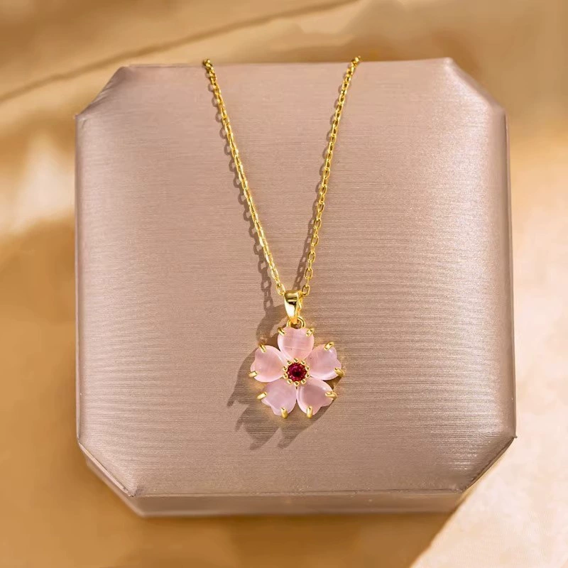 Модная фуксия-подвеска из нержавеющей стали, милое ожерелье, цепочка для ключей/сумки, японско-корейский стиль, кошачий глаз, цветочный принт, тренд сезона