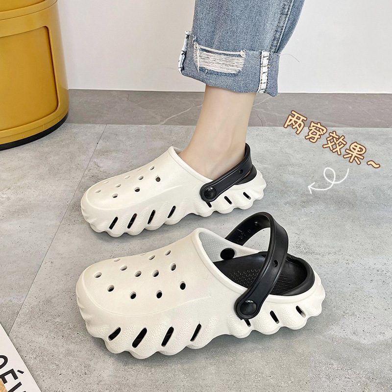 Summer New Hole Shoes Men's and Women's Garden Shoes Baotou Slipper EVA Beach Shoes Breathable Sandals Two-Wearing Sandals for Women