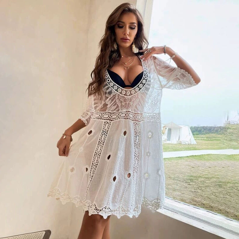 Летний кружевной пляжный купальник, европейский стиль, защита от солнца