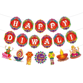 新款排灯节派对装饰拉旗拉花happy diwali拉旗印度节日排灯节拉旗